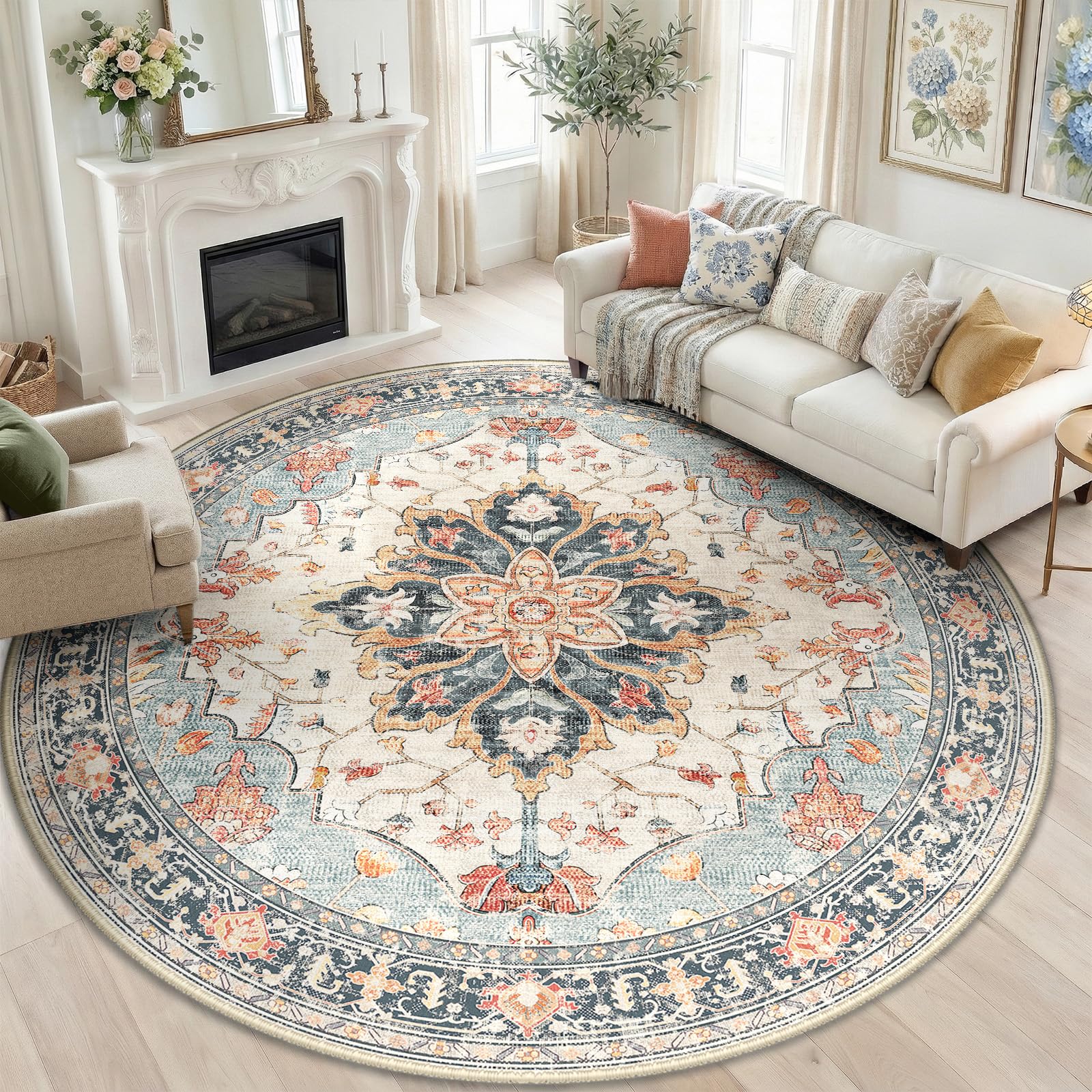 Amazon.com: RELEANY 8ft Round Rug, Area Rugs 8ft, Washable Rug